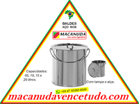 MACANUDA, BALDE AÇO INOX CAPACIDADE 20 LITROS, COM ALÇA E TAMPA